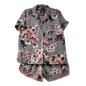 Cynthia Rowley 2 Piece Outfit Set Gray Floral Print Top & Short Women's Size XS